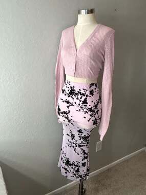 New Pink Floral Print Maxi Skirt Size S